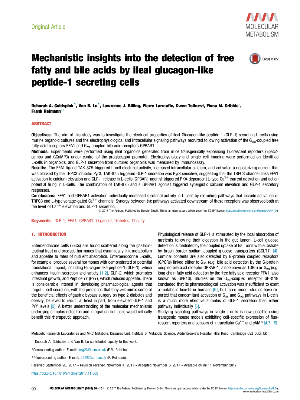 Mechanistic insights into the detection of free fatty and bile acids by ileal glucagon-like peptide-1 secreting cells