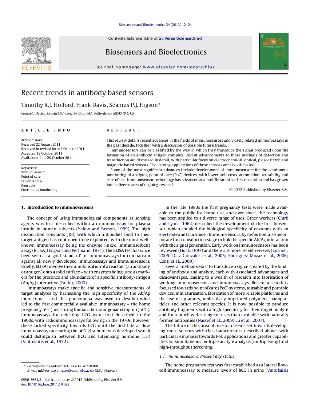 Recent trends in antibody based sensors