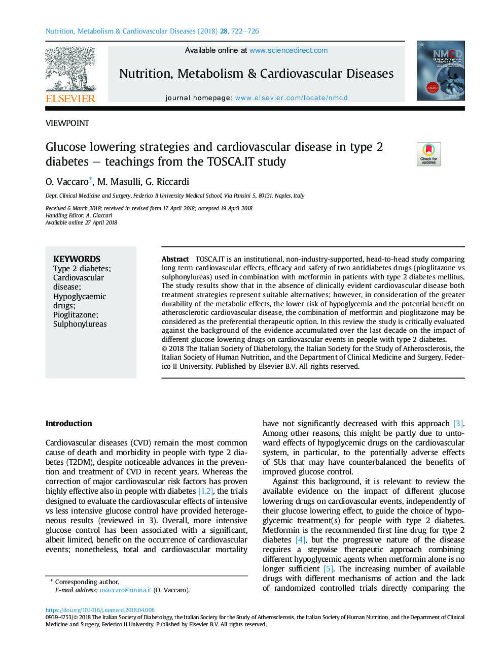 Glucose lowering strategies and cardiovascular disease in type 2 diabetes - teachings from the TOSCA.IT study