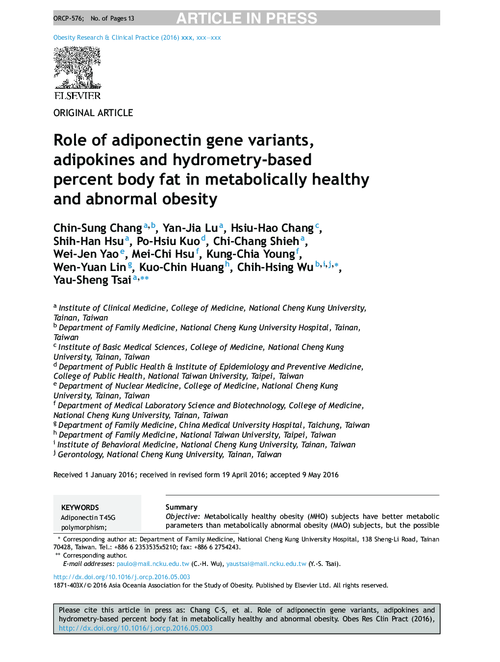 نقش انواع ژن آدیپونکتین، آدیپوکین ها و درصد چربی بدن بر اساس هیدرومتری در چاقی متابولیک سالم و غیر طبیعی 
