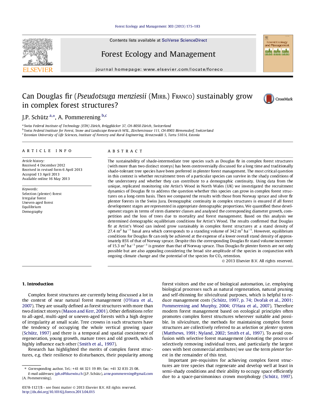 Can Douglas fir (Pseudotsuga menziesii (Mirb.) Franco) sustainably grow in complex forest structures?