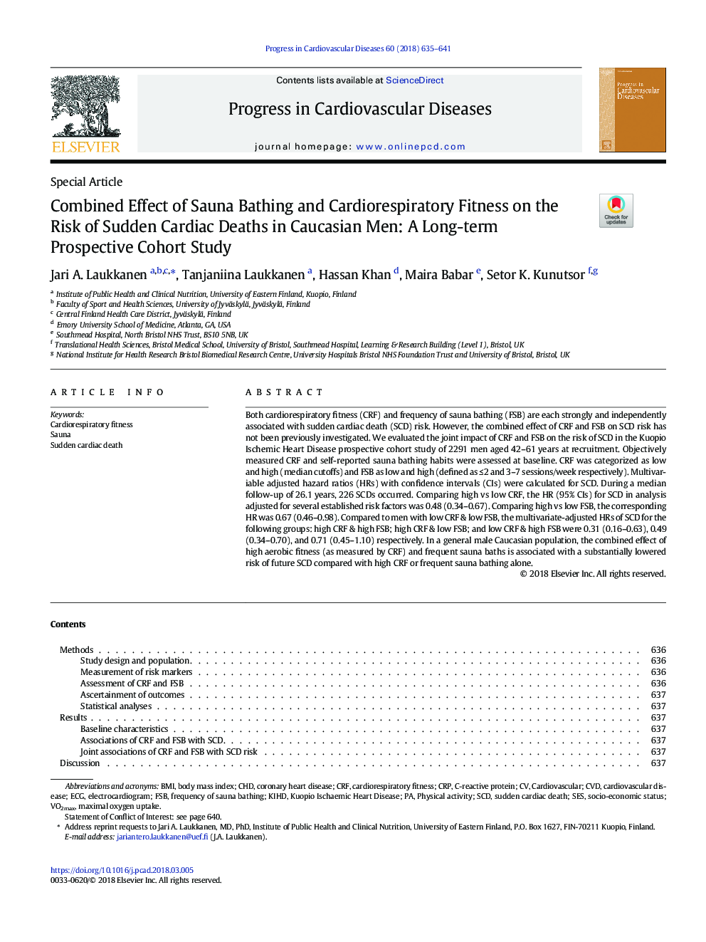 Combined Effect of Sauna Bathing and Cardiorespiratory Fitness on the Risk of Sudden Cardiac Deaths in Caucasian Men: A Long-term Prospective Cohort Study