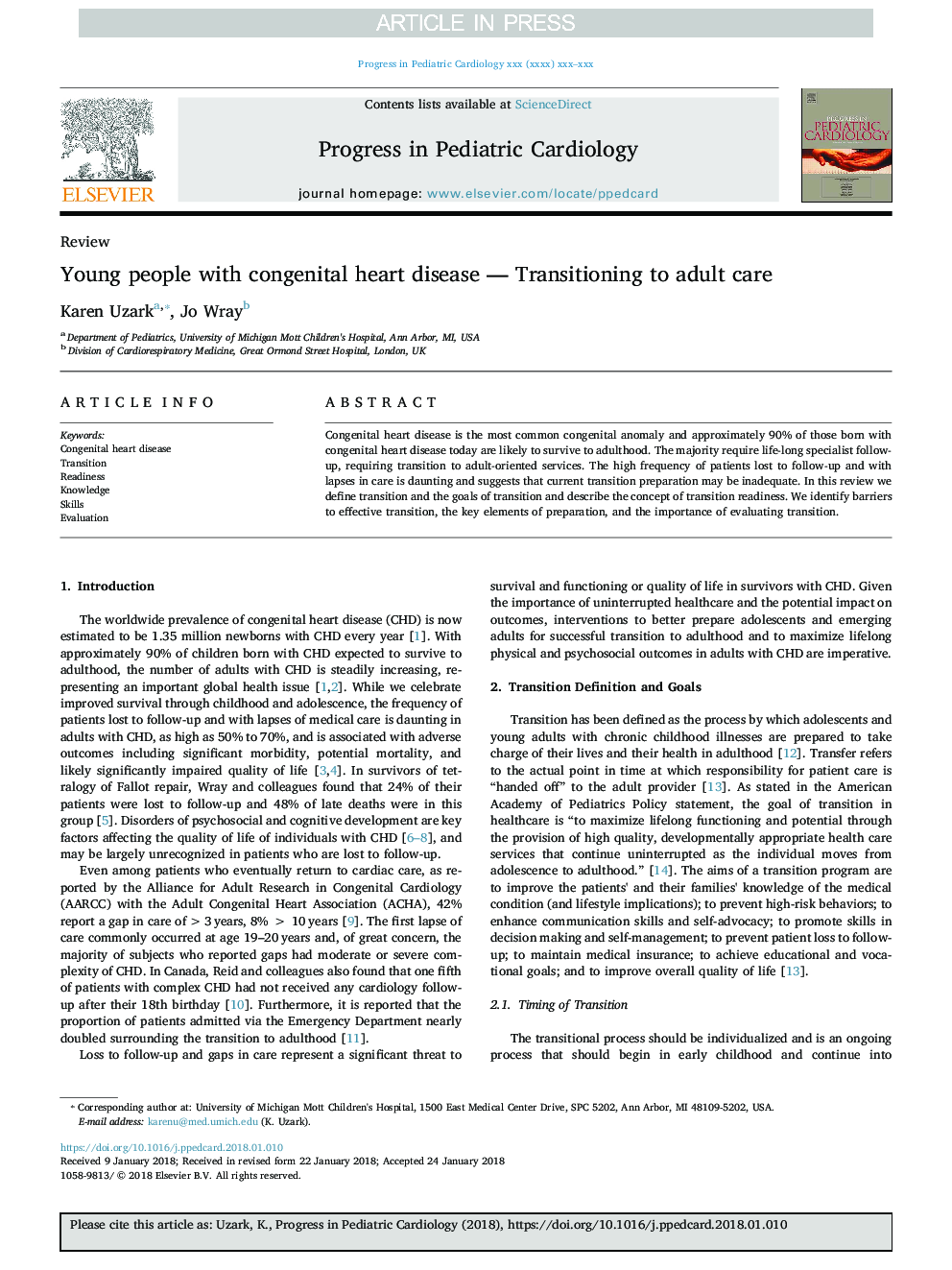 Young people with congenital heart disease - Transitioning to adult care