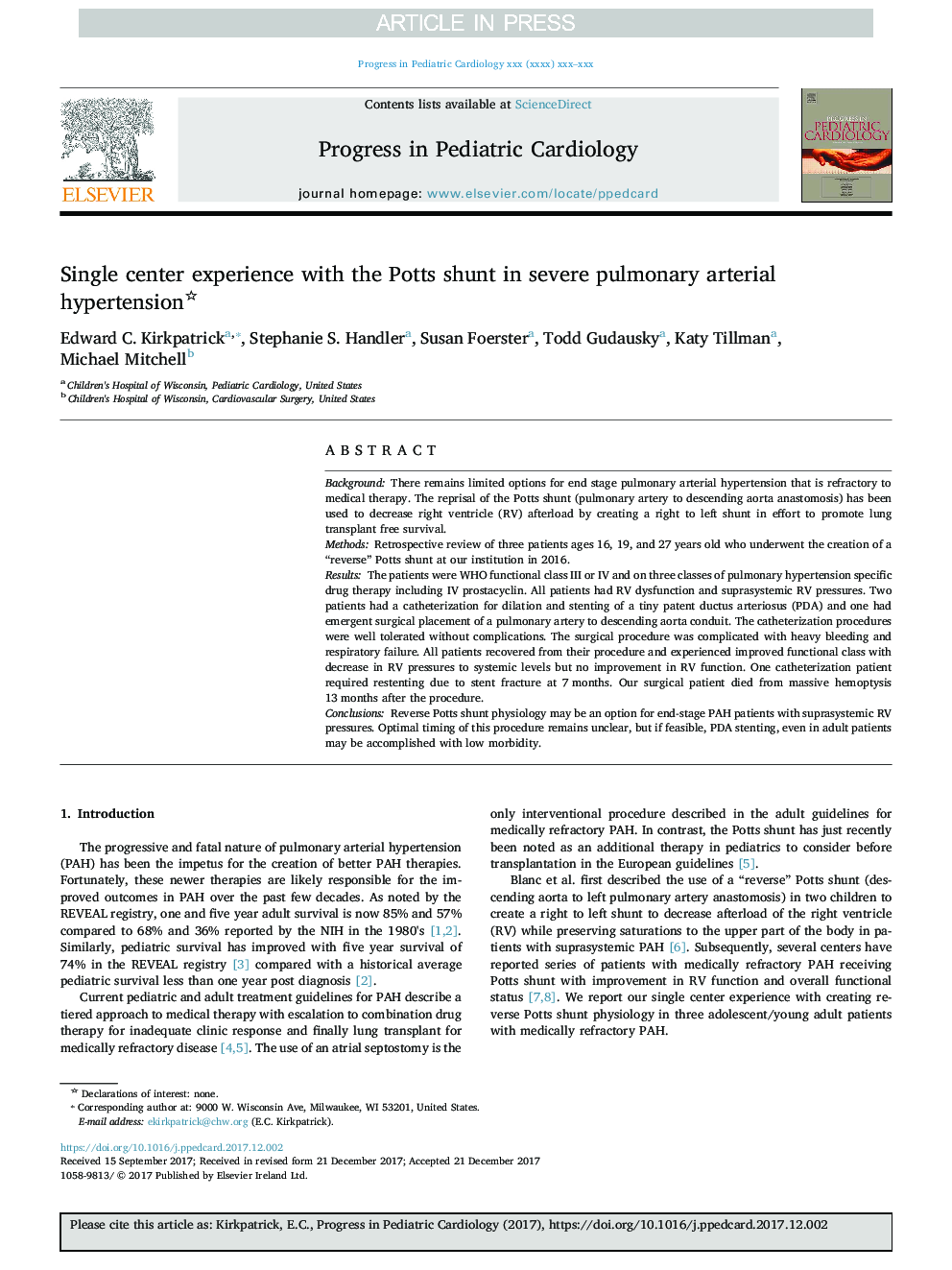 Single center experience with the Potts shunt in severe pulmonary arterial hypertension