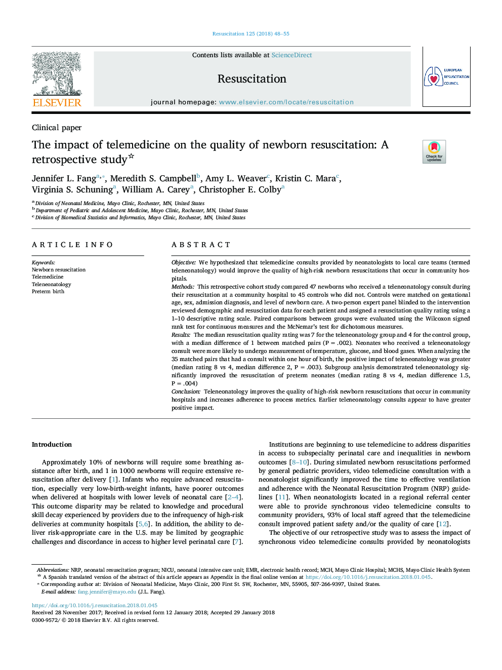 The impact of telemedicine on the quality of newborn resuscitation: A retrospective study