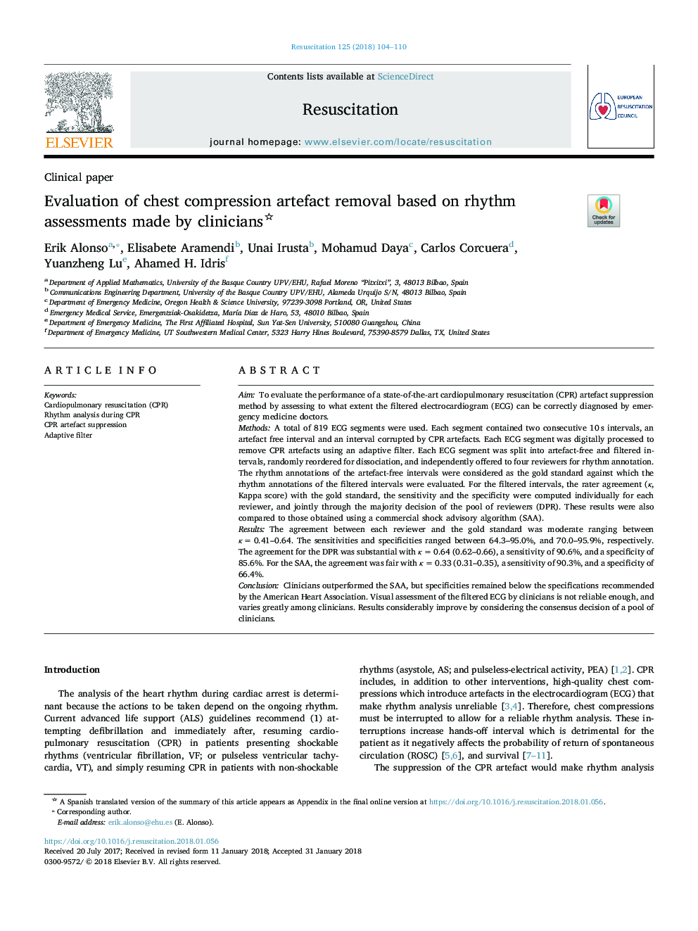 Evaluation of chest compression artefact removal based on rhythm assessments made by clinicians