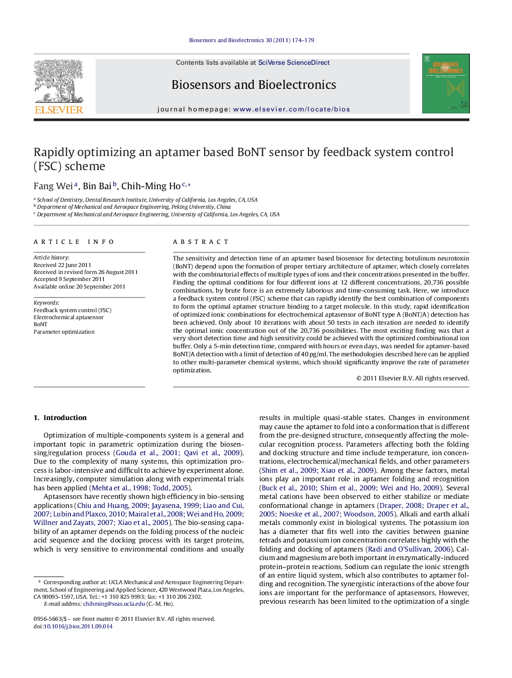 Rapidly optimizing an aptamer based BoNT sensor by feedback system control (FSC) scheme