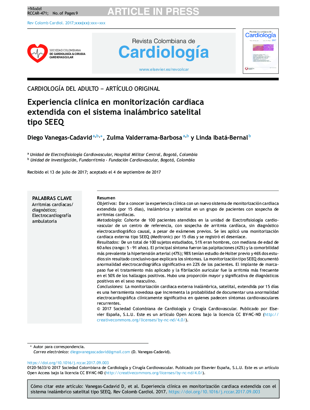 Experiencia clÃ­nica en monitorización cardiaca extendida con el sistema inalámbrico satelital tipo SEEQ