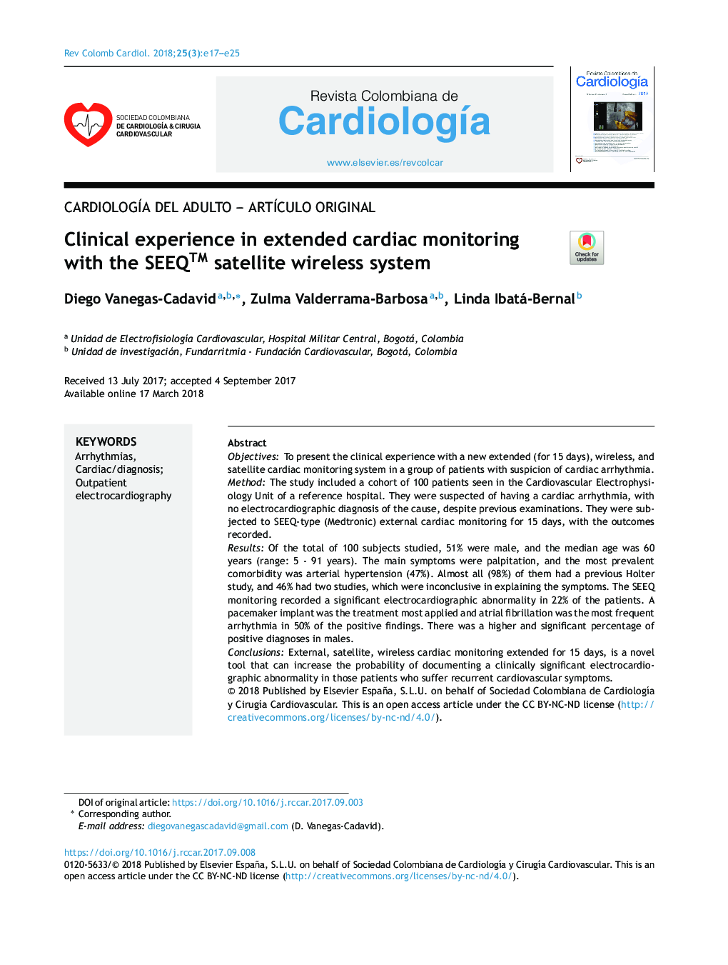 Clinical experience in extended cardiac monitoring with the SEEQâ¢ satellite wireless system