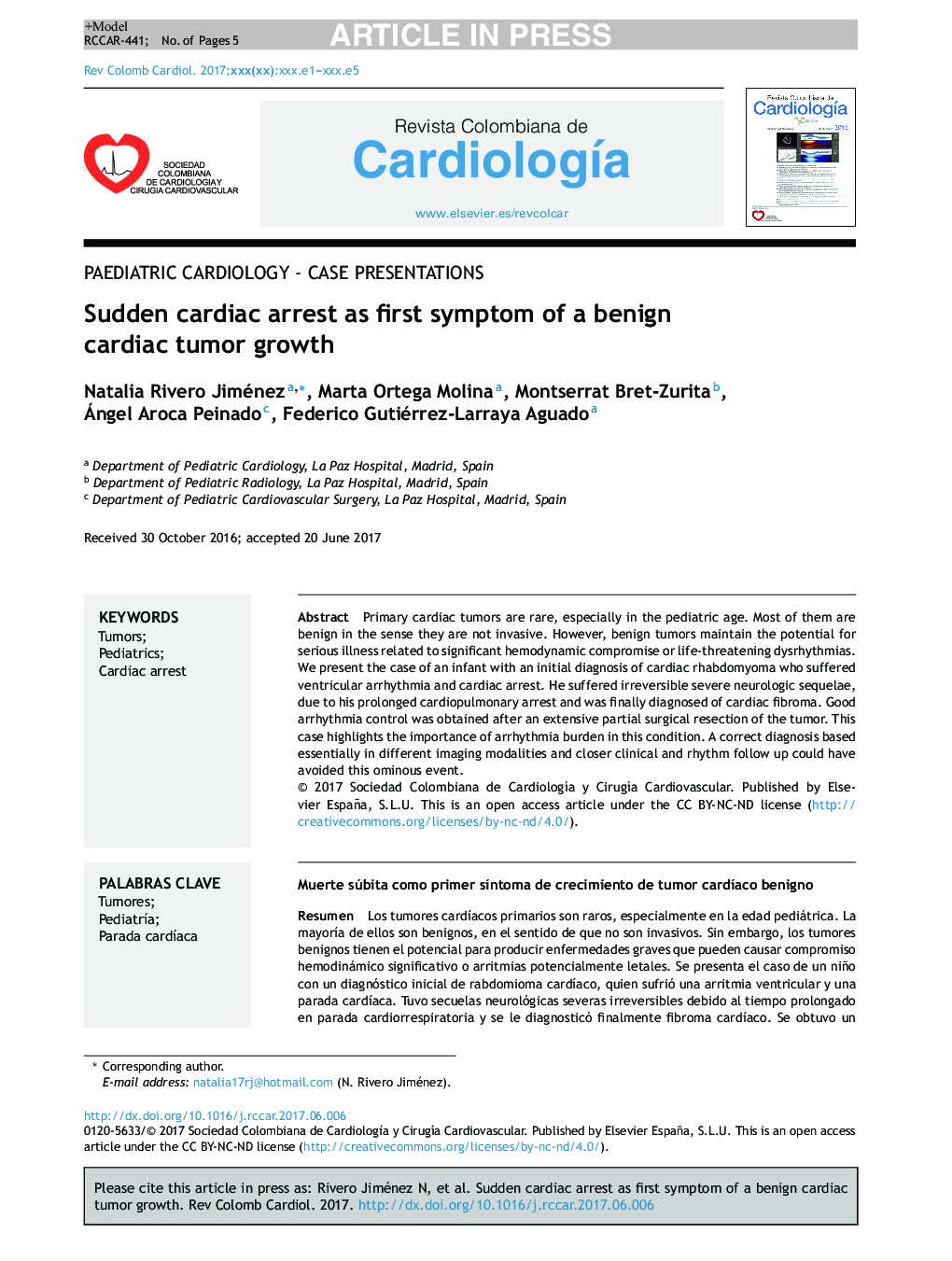 Sudden cardiac arrest as first symptom of a benign cardiac tumor growth