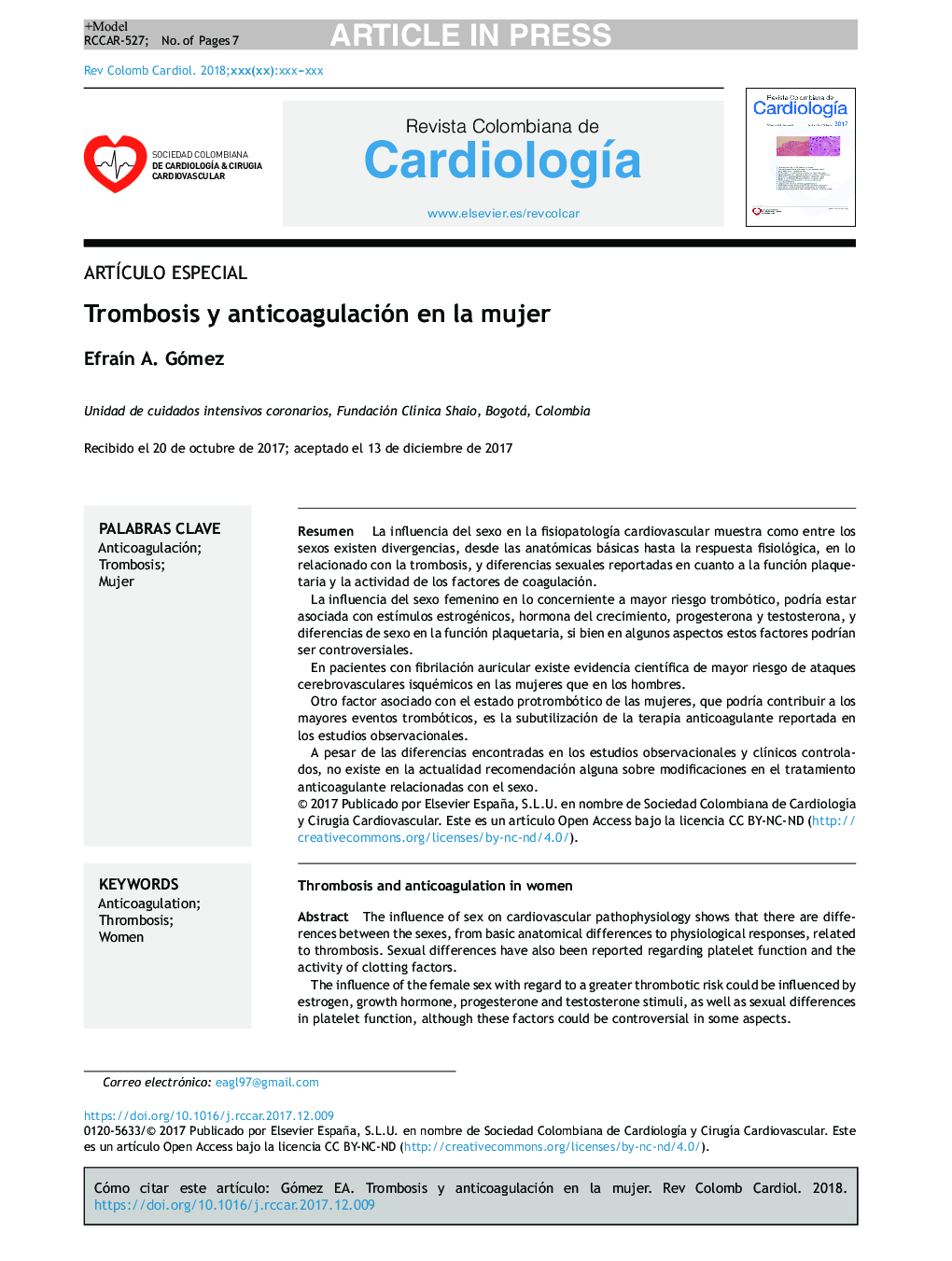 Trombosis y anticoagulación en la mujer