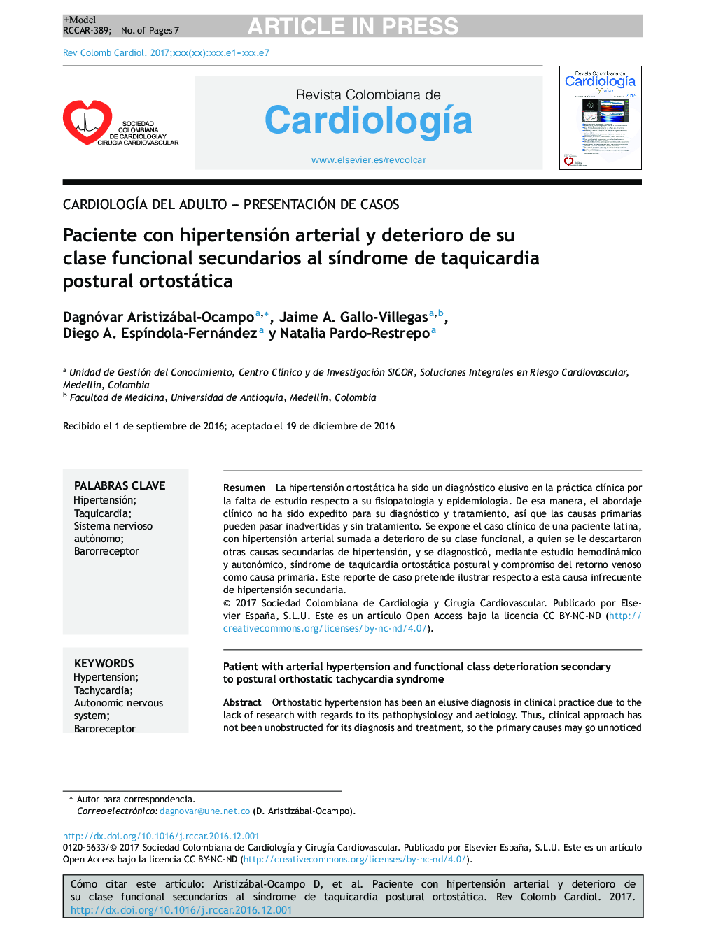 Paciente con hipertensión arterial y deterioro de su clase funcional secundarios al sÃ­ndrome de taquicardia postural ortostática