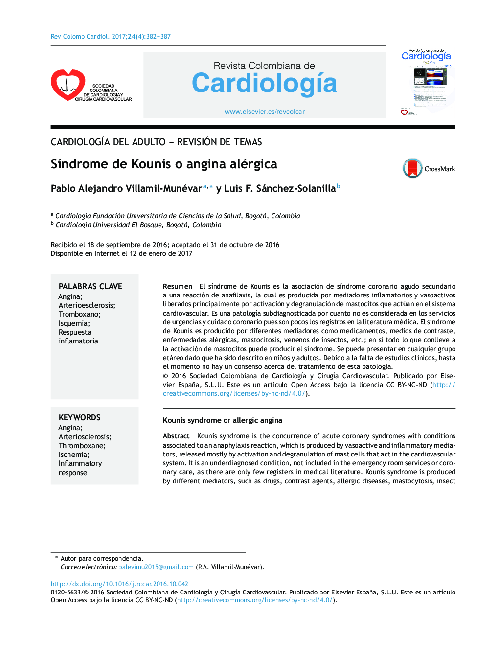 SÃ­ndrome de Kounis o angina alérgica