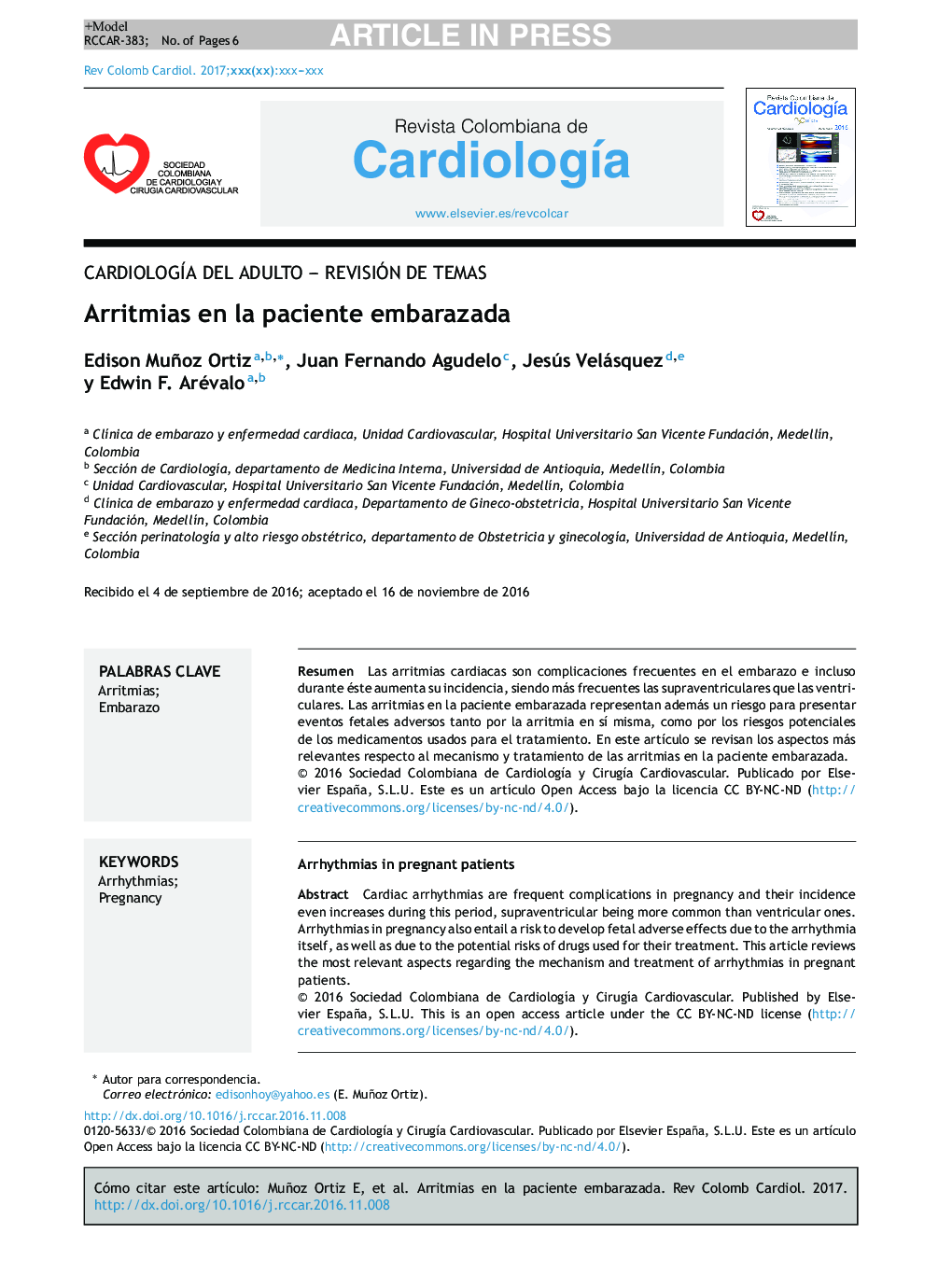 Arritmias en la paciente embarazada