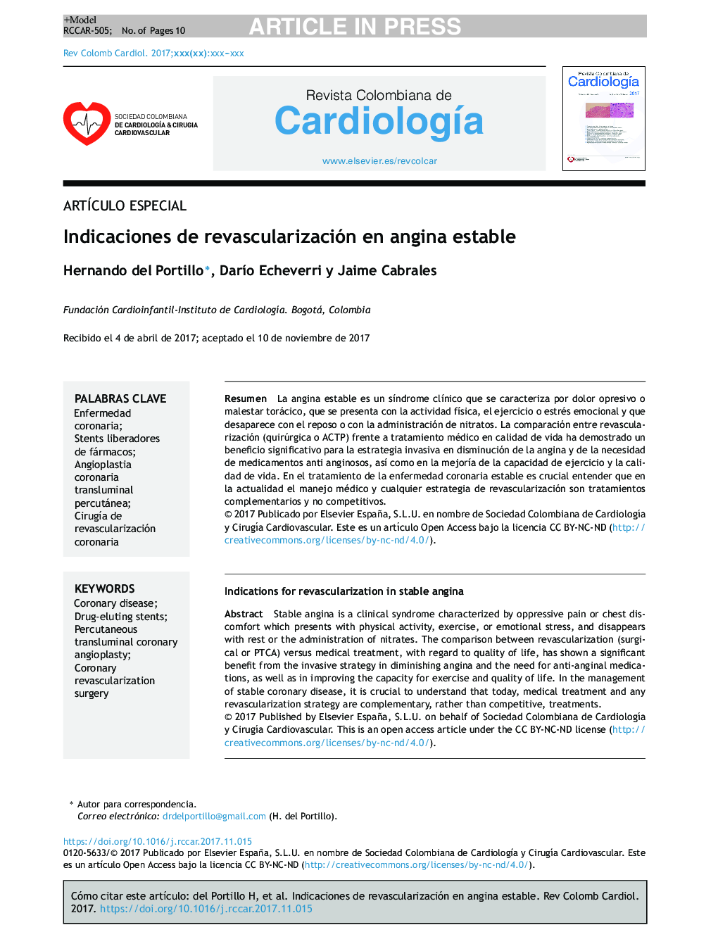 Indicaciones de revascularización en angina estable