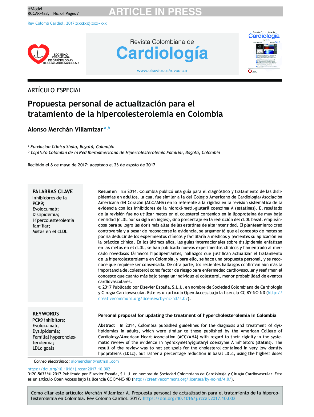 Propuesta personal de actualización para el tratamiento de la hipercolesterolemia en Colombia