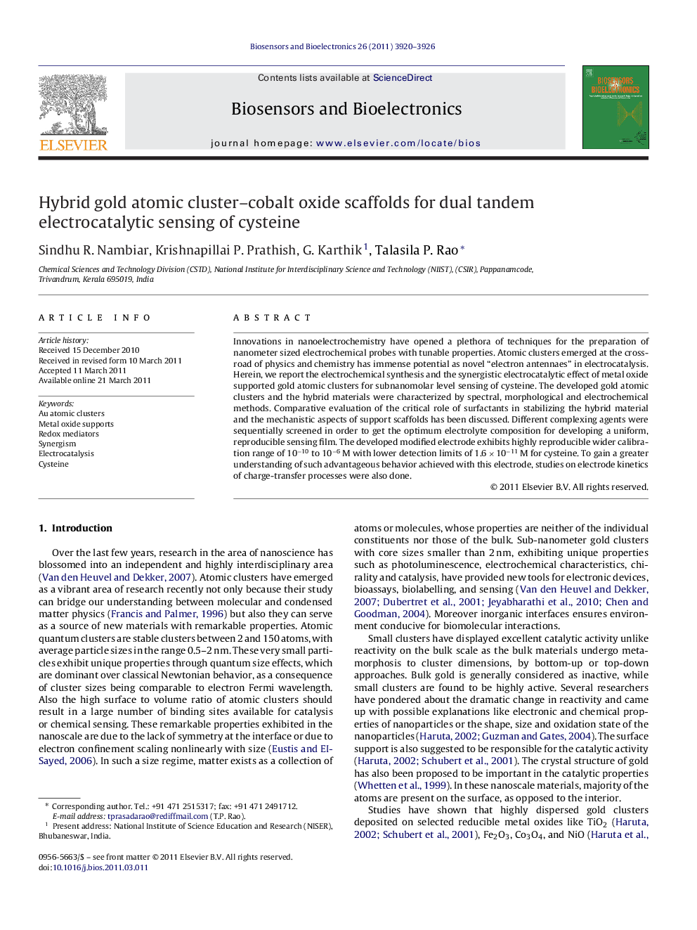 Hybrid gold atomic cluster–cobalt oxide scaffolds for dual tandem electrocatalytic sensing of cysteine