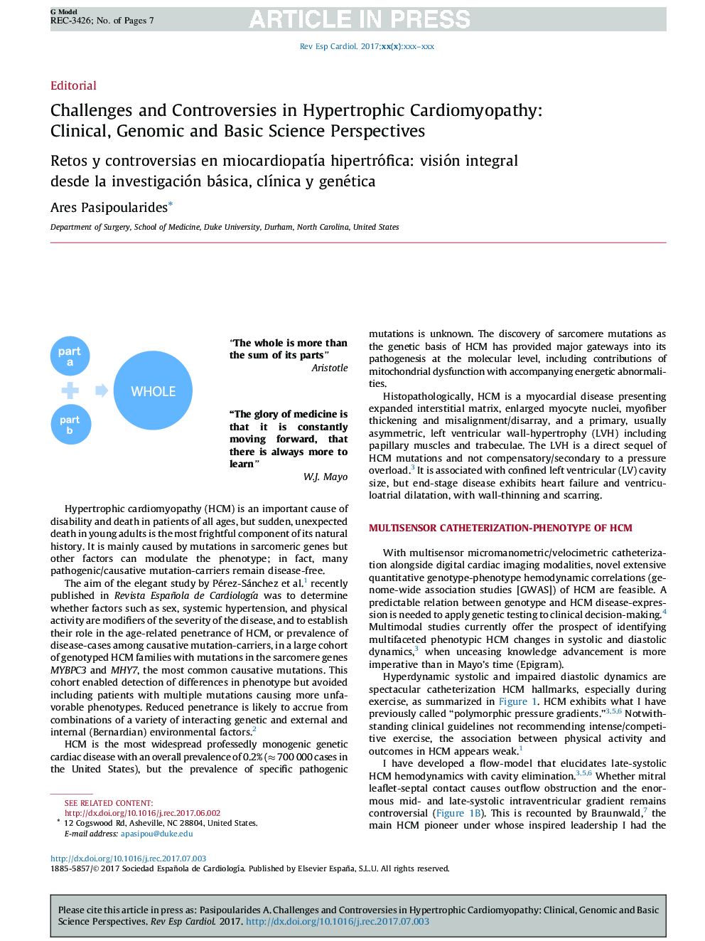 Challenges and Controversies in Hypertrophic Cardiomyopathy: Clinical, Genomic and Basic Science Perspectives