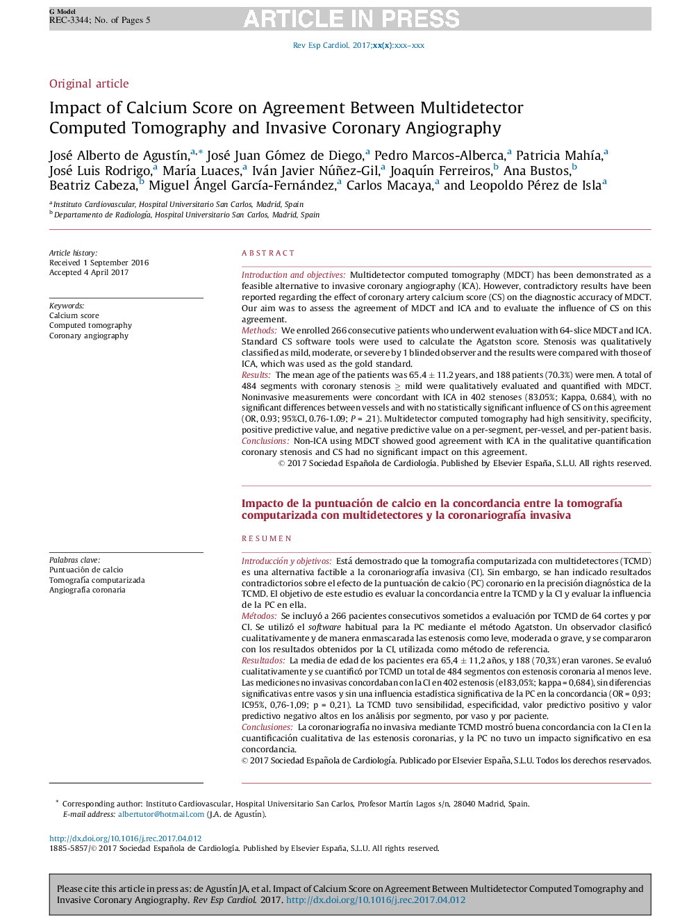 Impact of Calcium Score on Agreement Between Multidetector Computed Tomography and Invasive Coronary Angiography