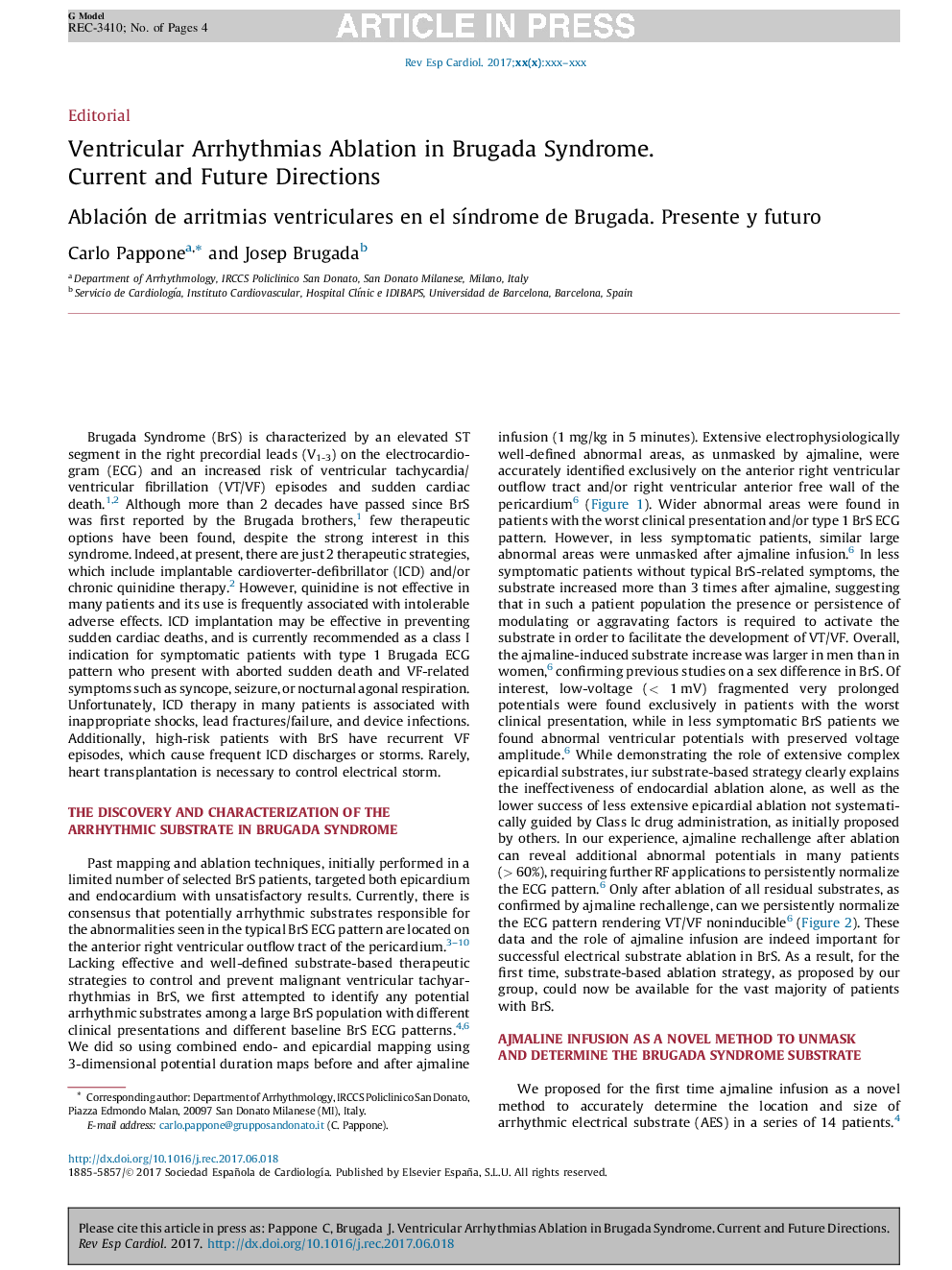 Ventricular Arrhythmias Ablation in Brugada Syndrome. Current and Future Directions