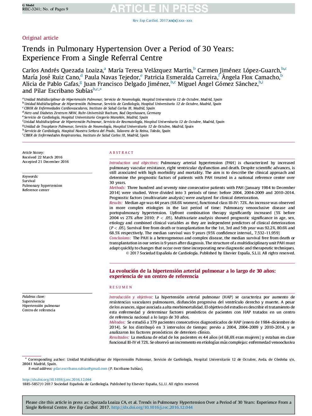 Trends in Pulmonary Hypertension Over a Period of 30 Years: Experience From a Single Referral Centre