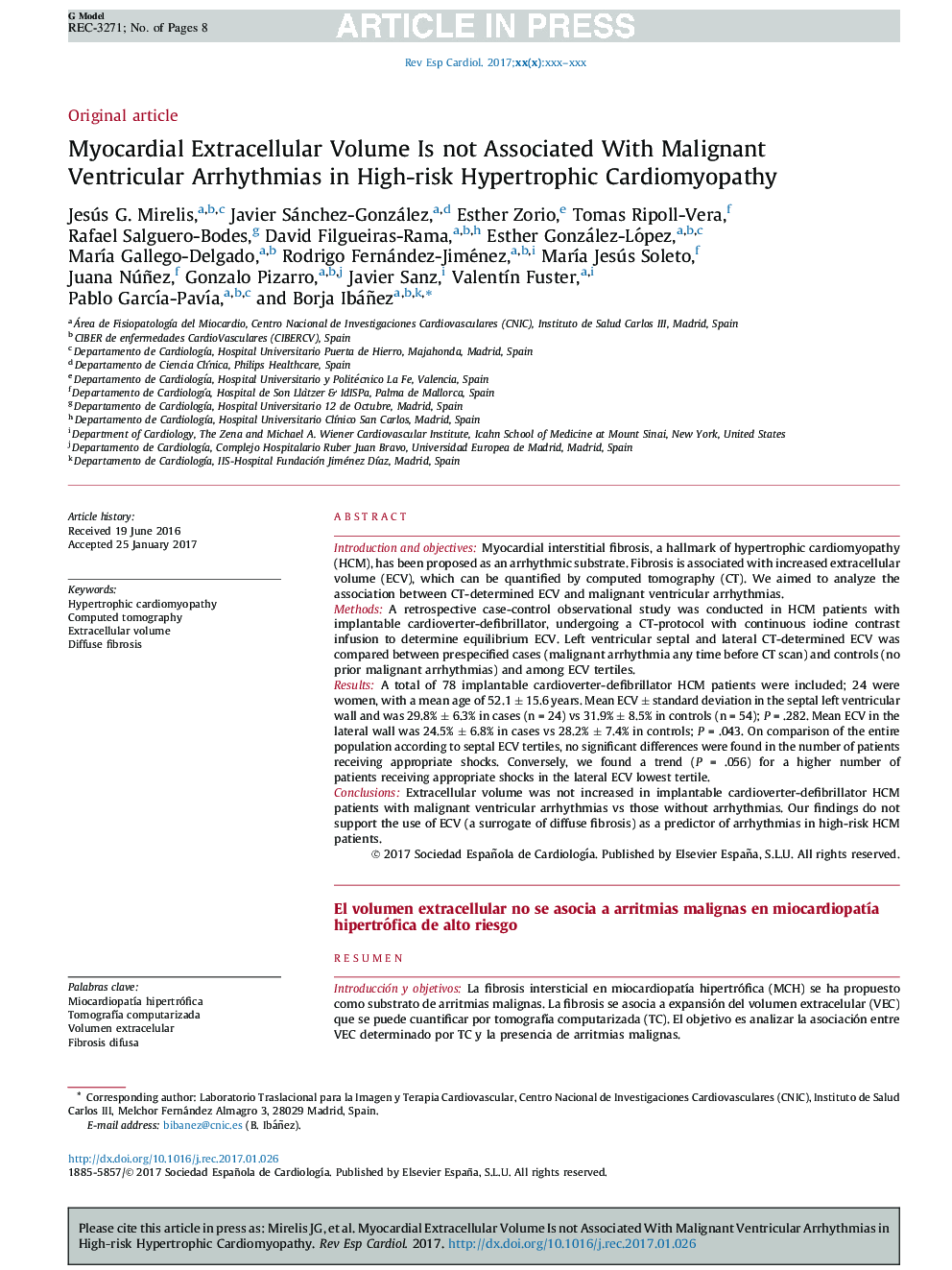 Myocardial Extracellular Volume Is Not Associated With Malignant Ventricular Arrhythmias in High-risk Hypertrophic Cardiomyopathy