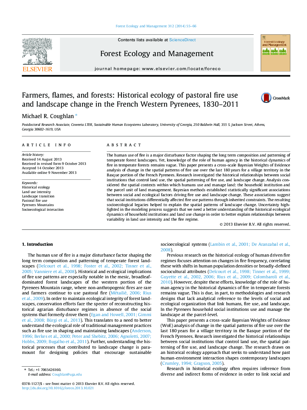 Farmers, flames, and forests: Historical ecology of pastoral fire use and landscape change in the French Western Pyrenees, 1830–2011