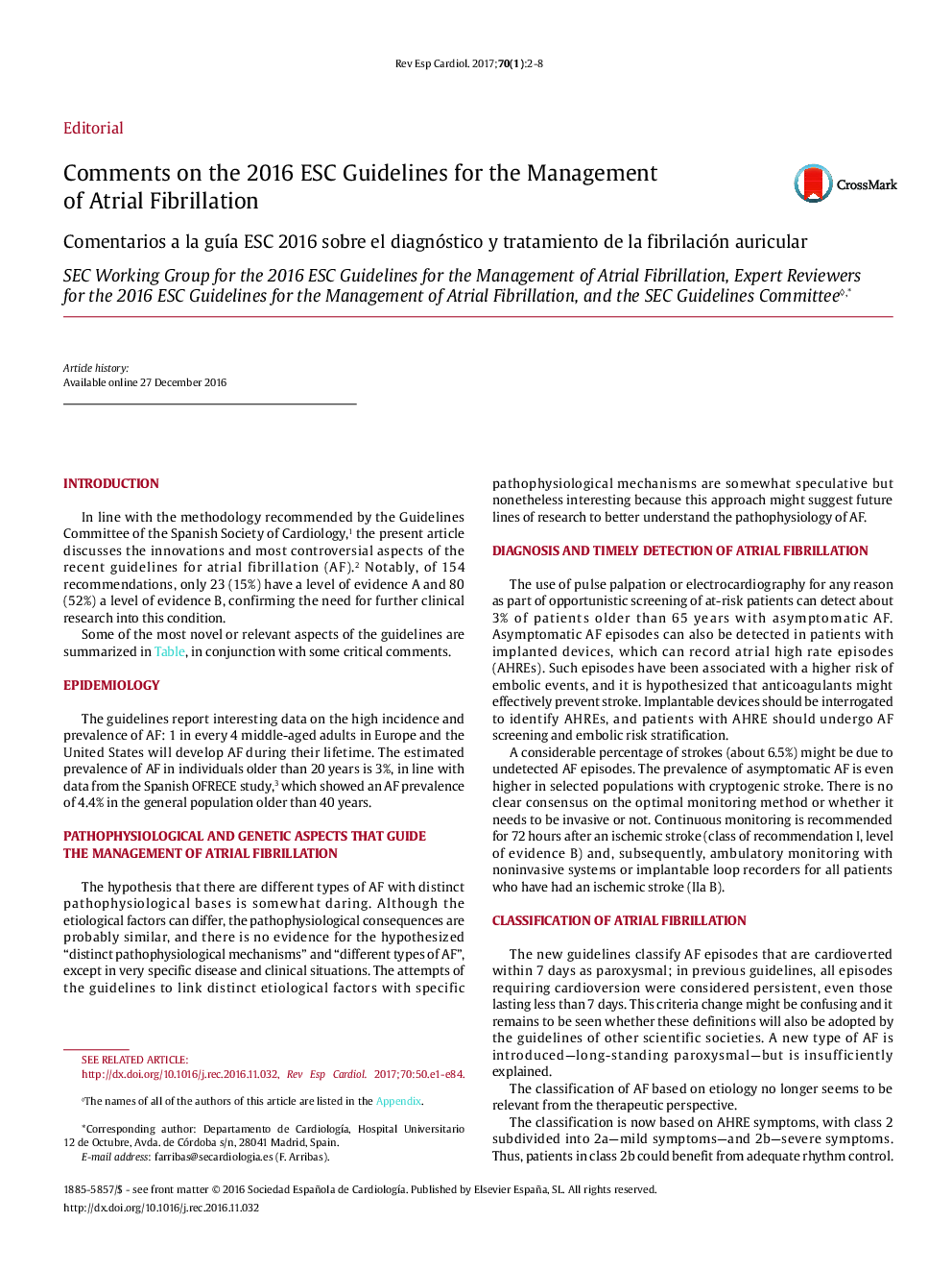Comments on the 2016 ESC Guidelines for the Management of Atrial Fibrillation