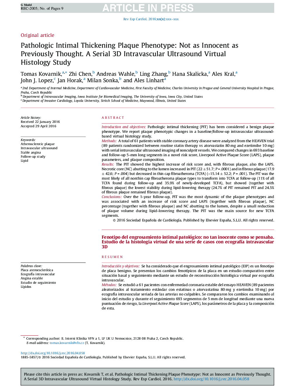 Pathologic Intimal Thickening Plaque Phenotype: Not as Innocent as Previously Thought. A Serial 3D Intravascular Ultrasound Virtual Histology Study