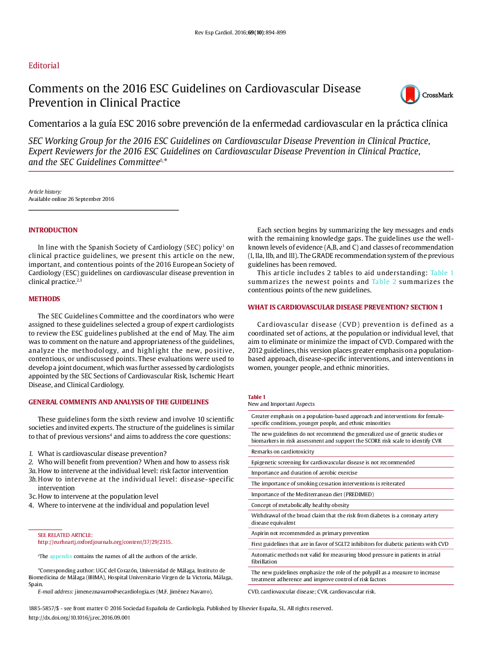 Comments on the 2016 ESC Guidelines on Cardiovascular Disease Prevention in Clinical Practice