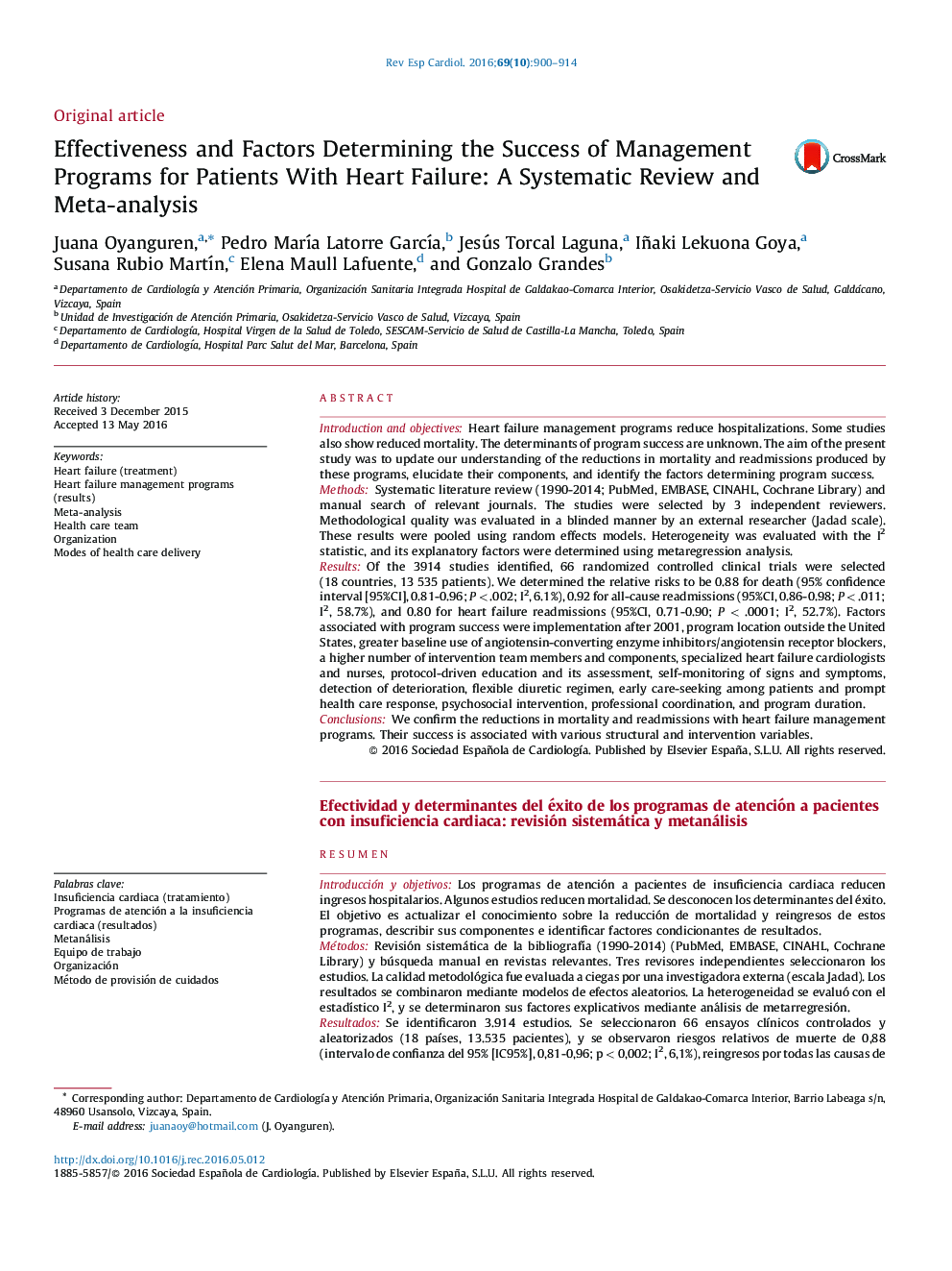 Effectiveness and Factors Determining the Success of Management Programs for Patients With Heart Failure: A Systematic Review and Meta-analysis