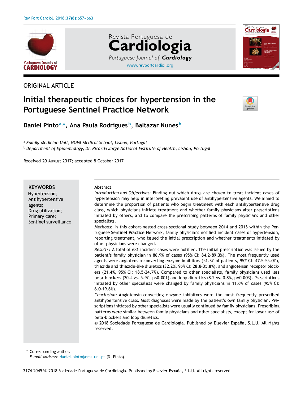 Initial therapeutic choices for hypertension in the Portuguese Sentinel Practice Network