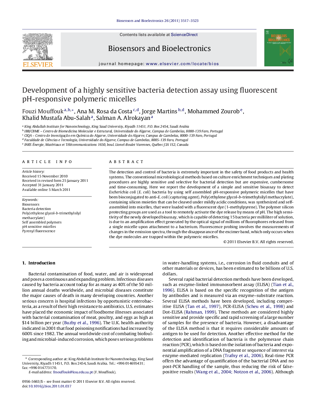 Development of a highly sensitive bacteria detection assay using fluorescent pH-responsive polymeric micelles