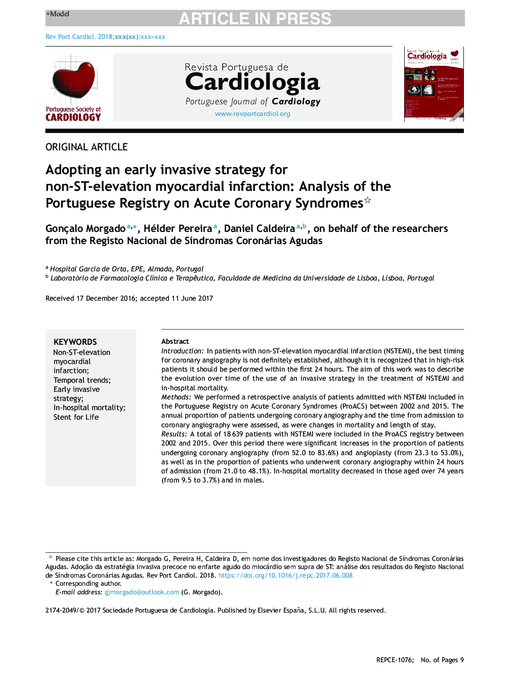 Adopting an early invasive strategy for non-ST-elevation myocardial infarction: Analysis of the Portuguese Registry on Acute Coronary Syndromes