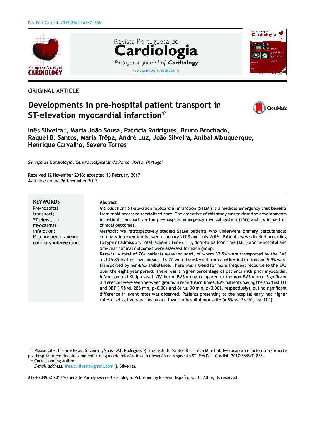 Developments in pre-hospital patient transport in ST-elevation myocardial infarction