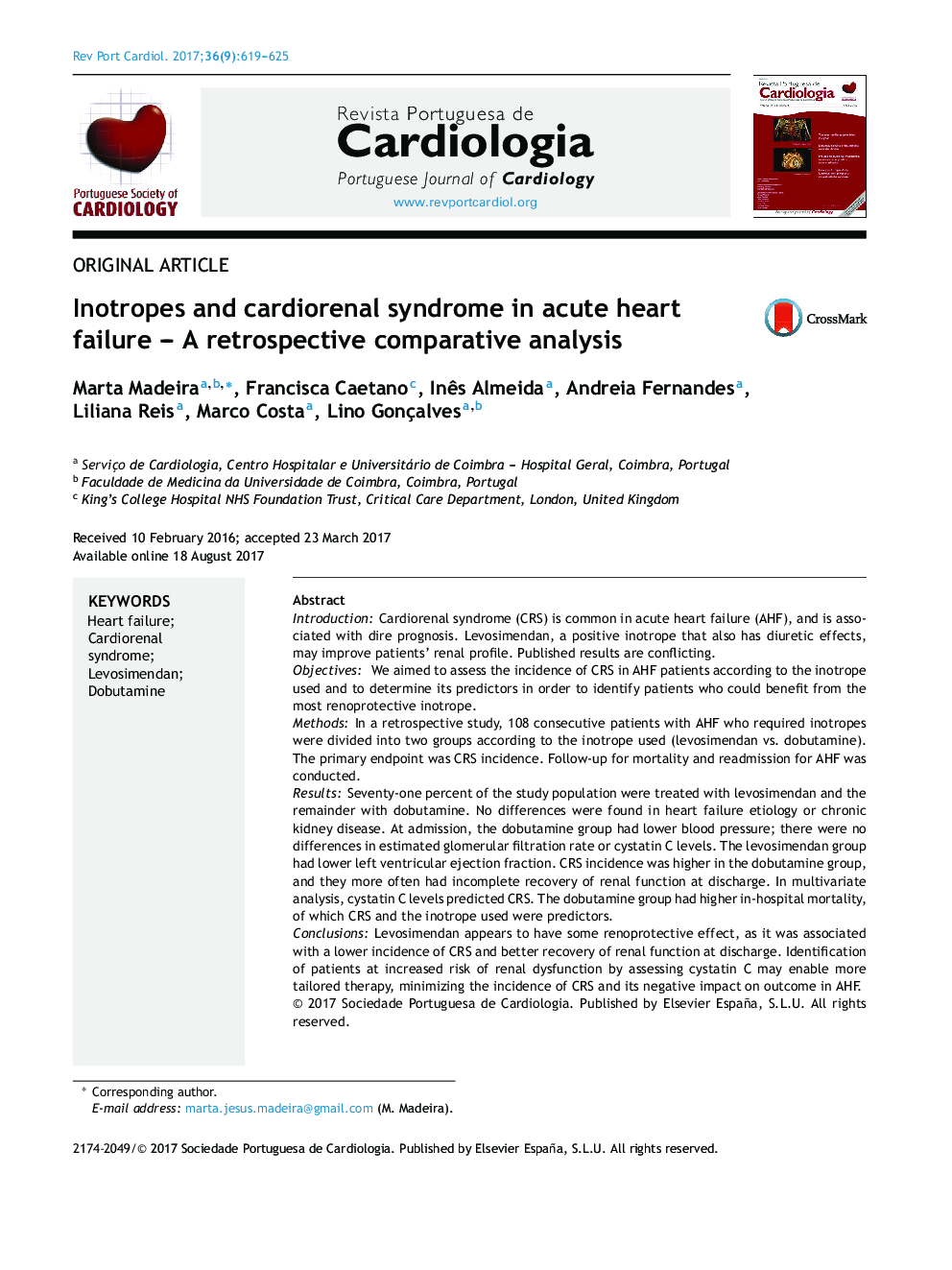 Inotropes and cardiorenal syndrome in acute heart failure - A retrospective comparative analysis