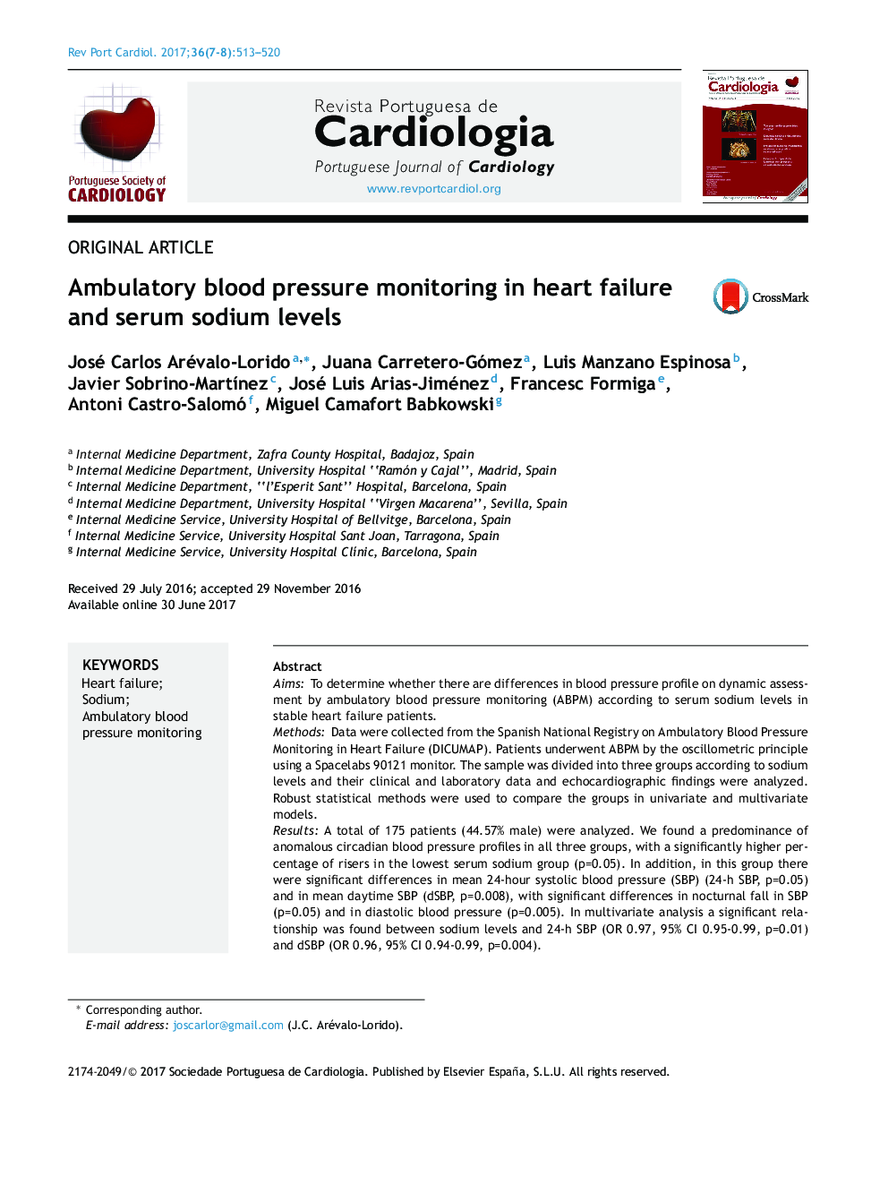 Ambulatory blood pressure monitoring in heart failure and serum sodium levels