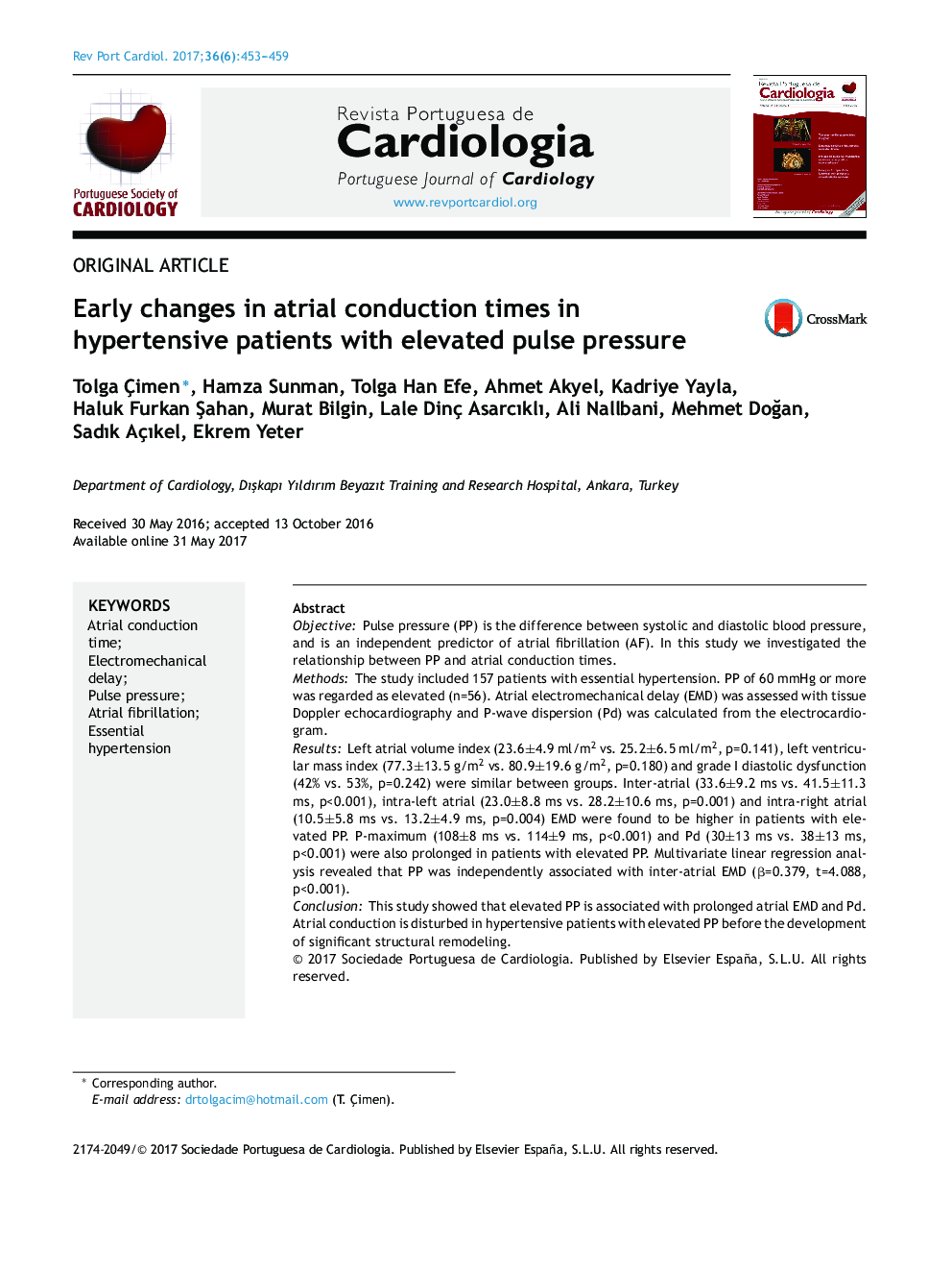تغییرات اولیه در زمان هدایت دهلیزی در بیماران مبتلا به فشار خون بالا با فشار بالا پالس 