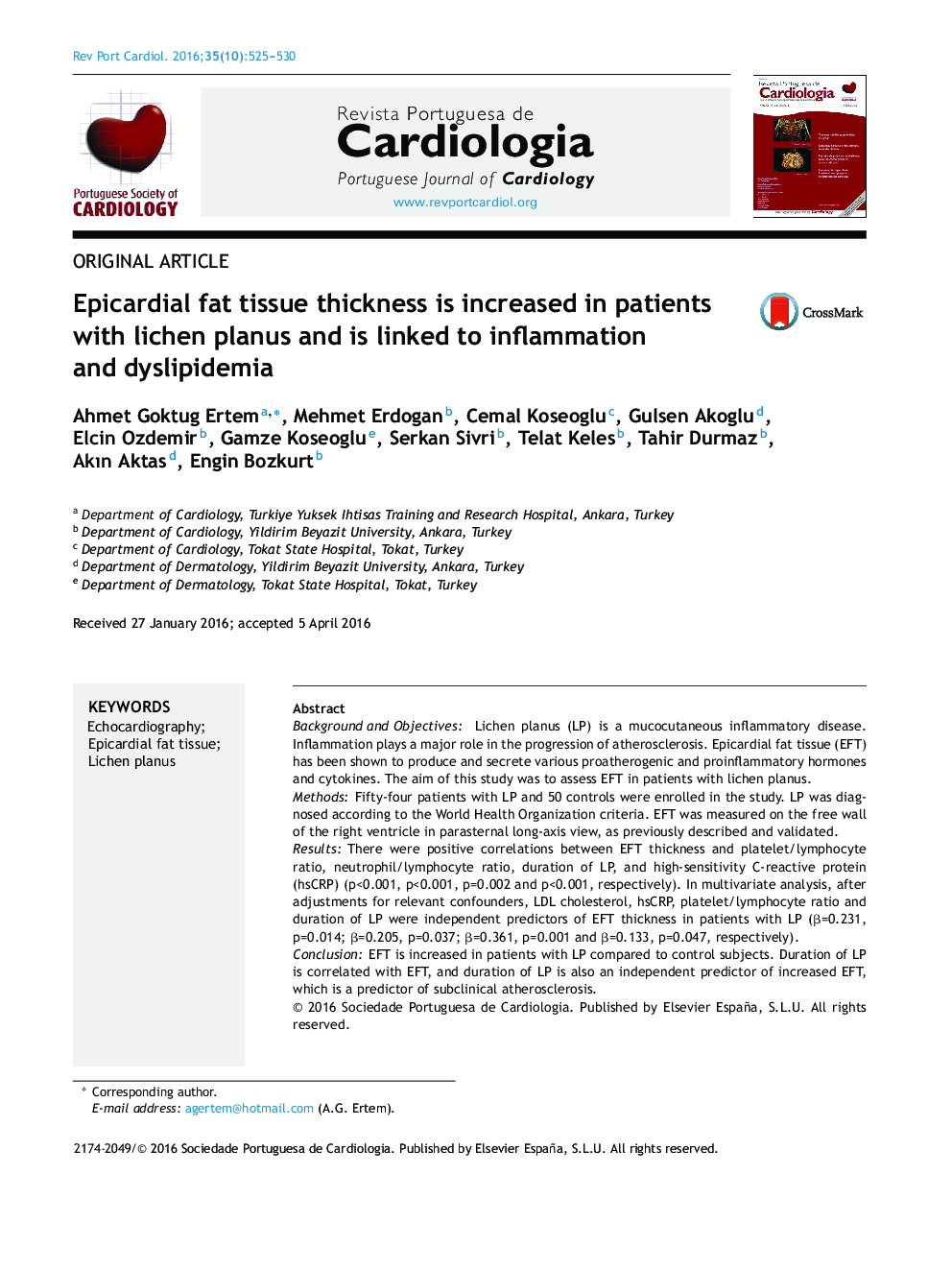 Epicardial fat tissue thickness is increased in patients with lichen planus and is linked to inflammation and dyslipidemia