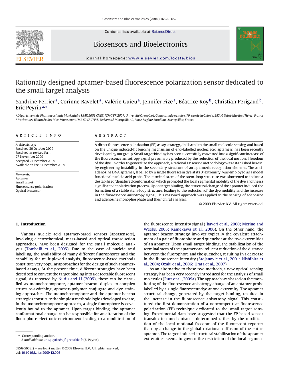 Rationally designed aptamer-based fluorescence polarization sensor dedicated to the small target analysis