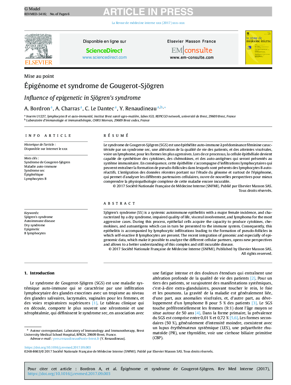 Ãpigénome et syndrome de Gougerot-Sjögren