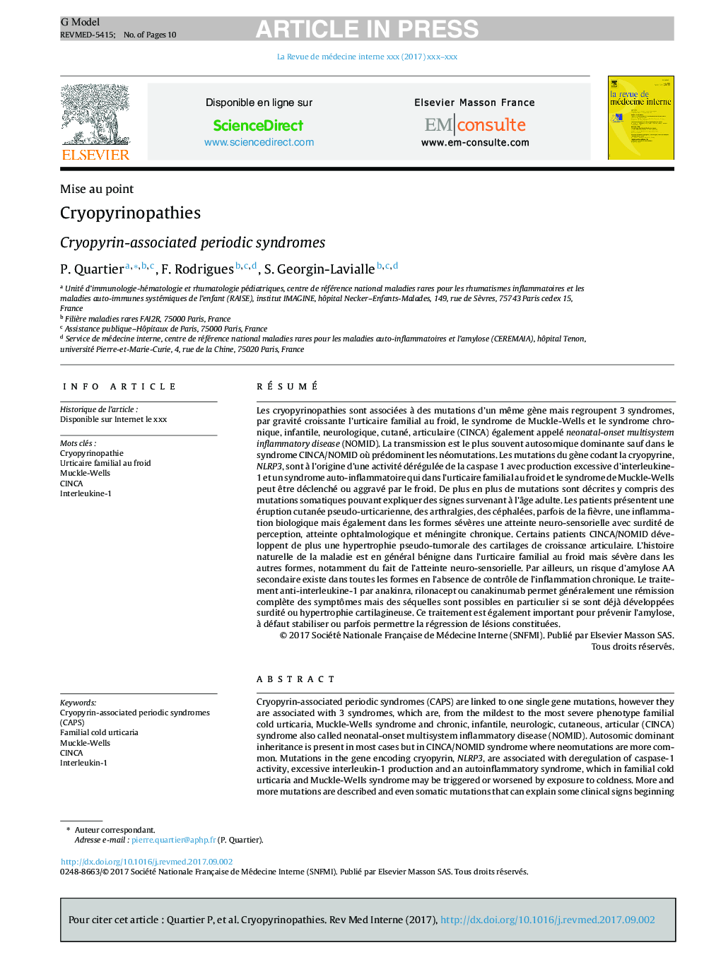 Cryopyrinopathies