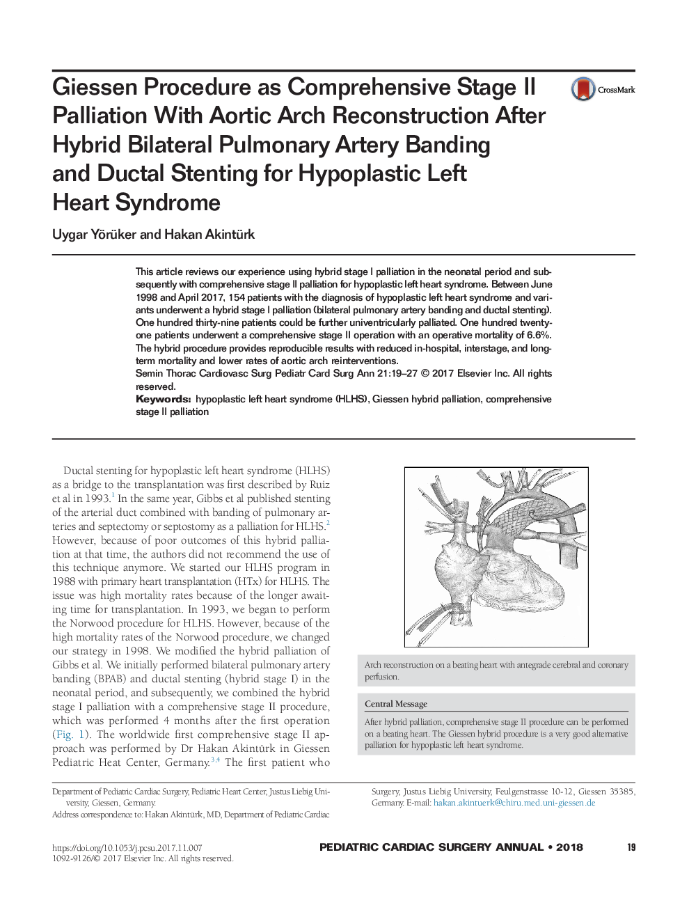 Giessen Procedure as Comprehensive Stage II Palliation With Aortic Arch Reconstruction After Hybrid Bilateral Pulmonary Artery Banding and Ductal Stenting for Hypoplastic Left Heart Syndrome