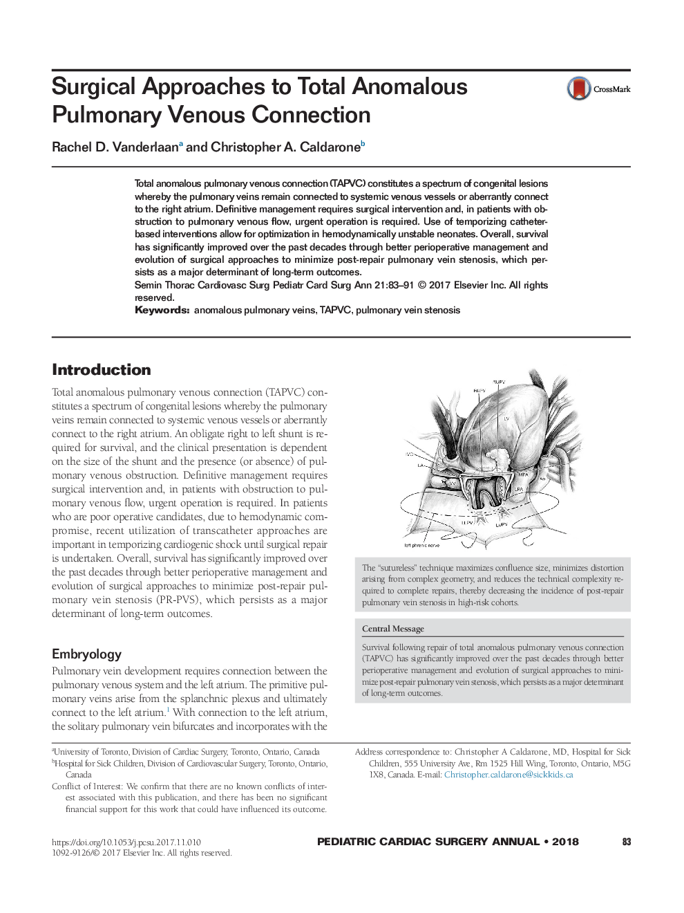 Surgical Approaches to Total Anomalous Pulmonary Venous Connection