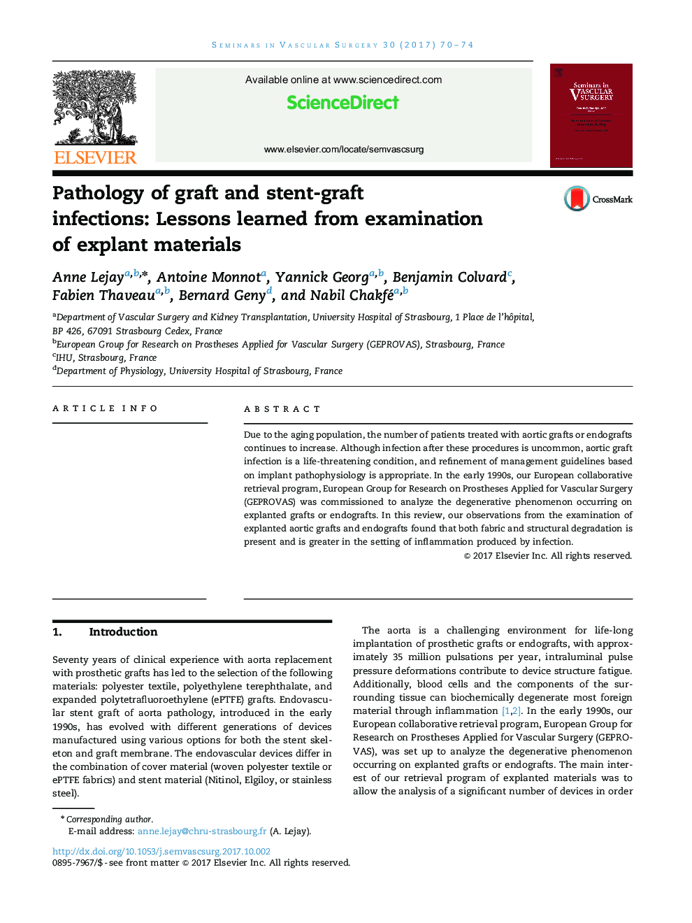 Pathology of graft and stent-graft infections: Lessons learned from examination of explant materials