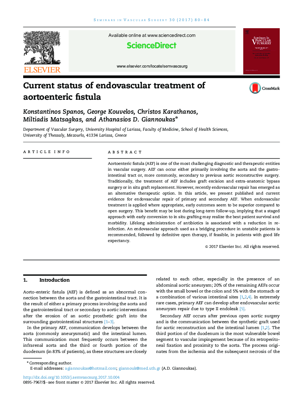 Current status of endovascular treatment of aortoenteric fistula