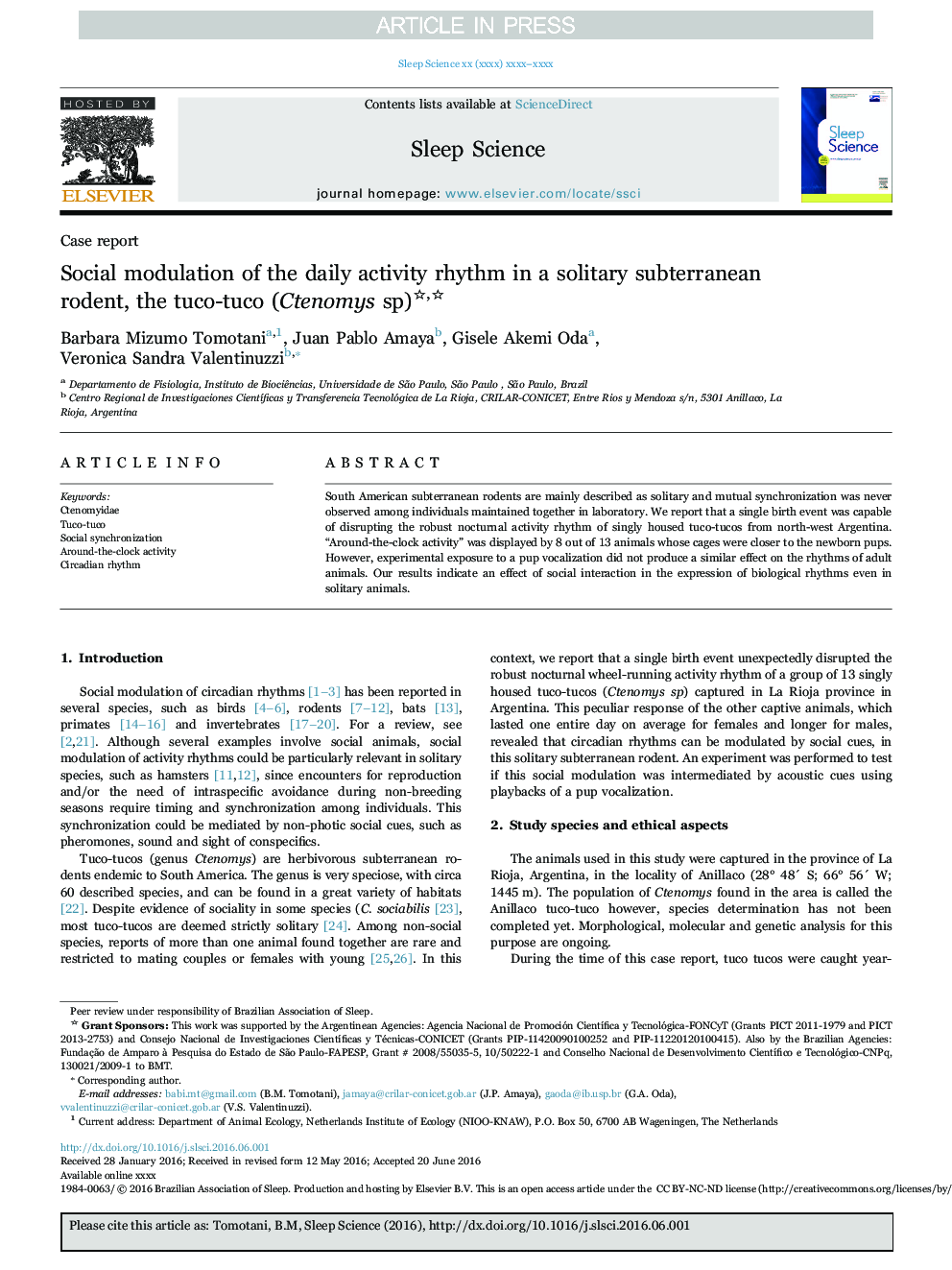 Social modulation of the daily activity rhythm in a solitary subterranean rodent, the tuco-tuco (Ctenomys sp)