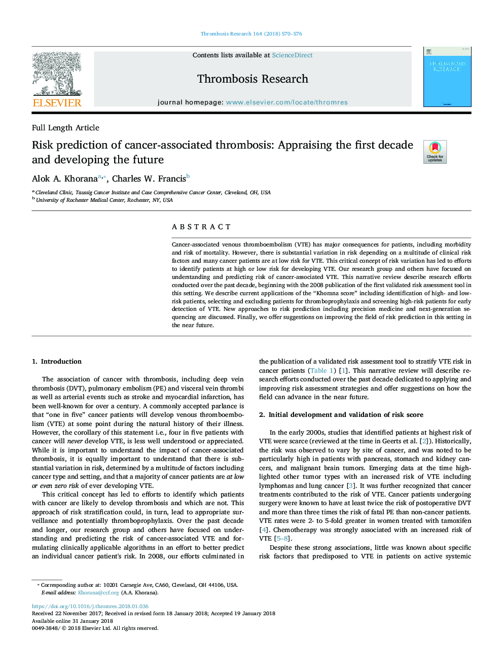 Risk prediction of cancer-associated thrombosis: Appraising the first decade and developing the future