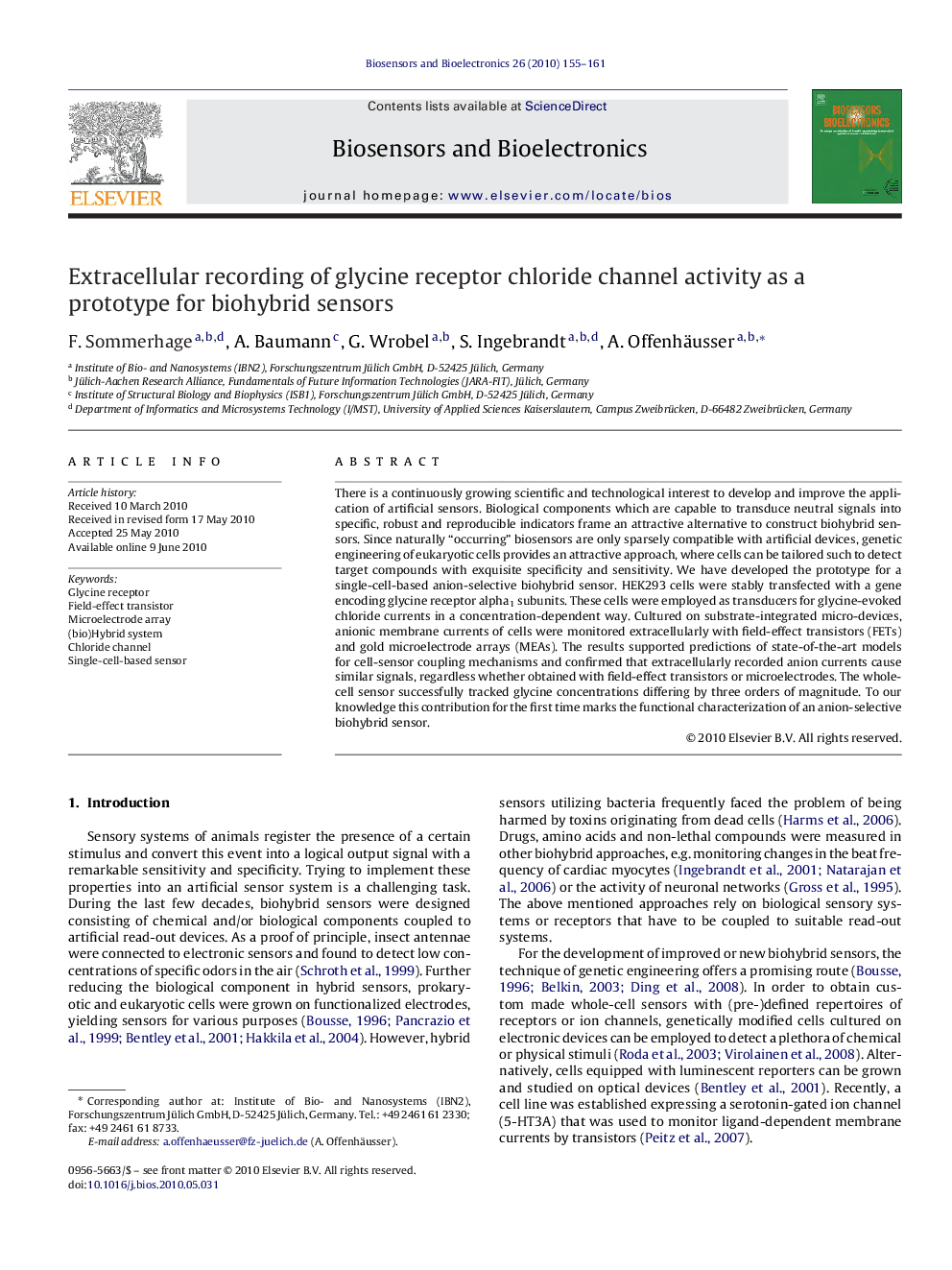 Extracellular recording of glycine receptor chloride channel activity as a prototype for biohybrid sensors