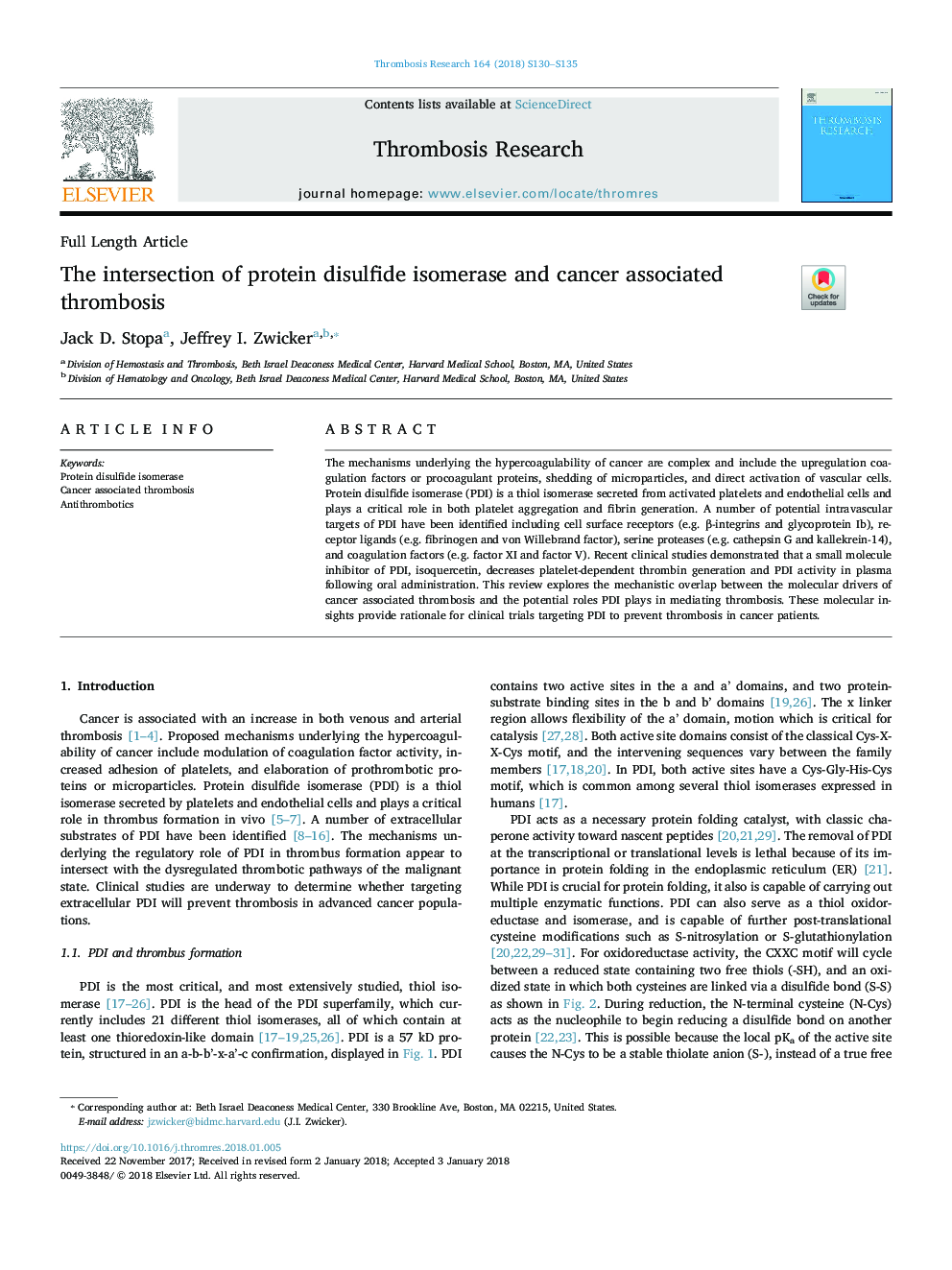 The intersection of protein disulfide isomerase and cancer associated thrombosis